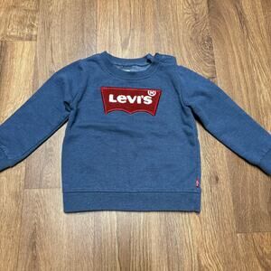 Levis Baby Boys Blue Red Logo Sweatshirt Size 24M Toddler Soft Snap Neck